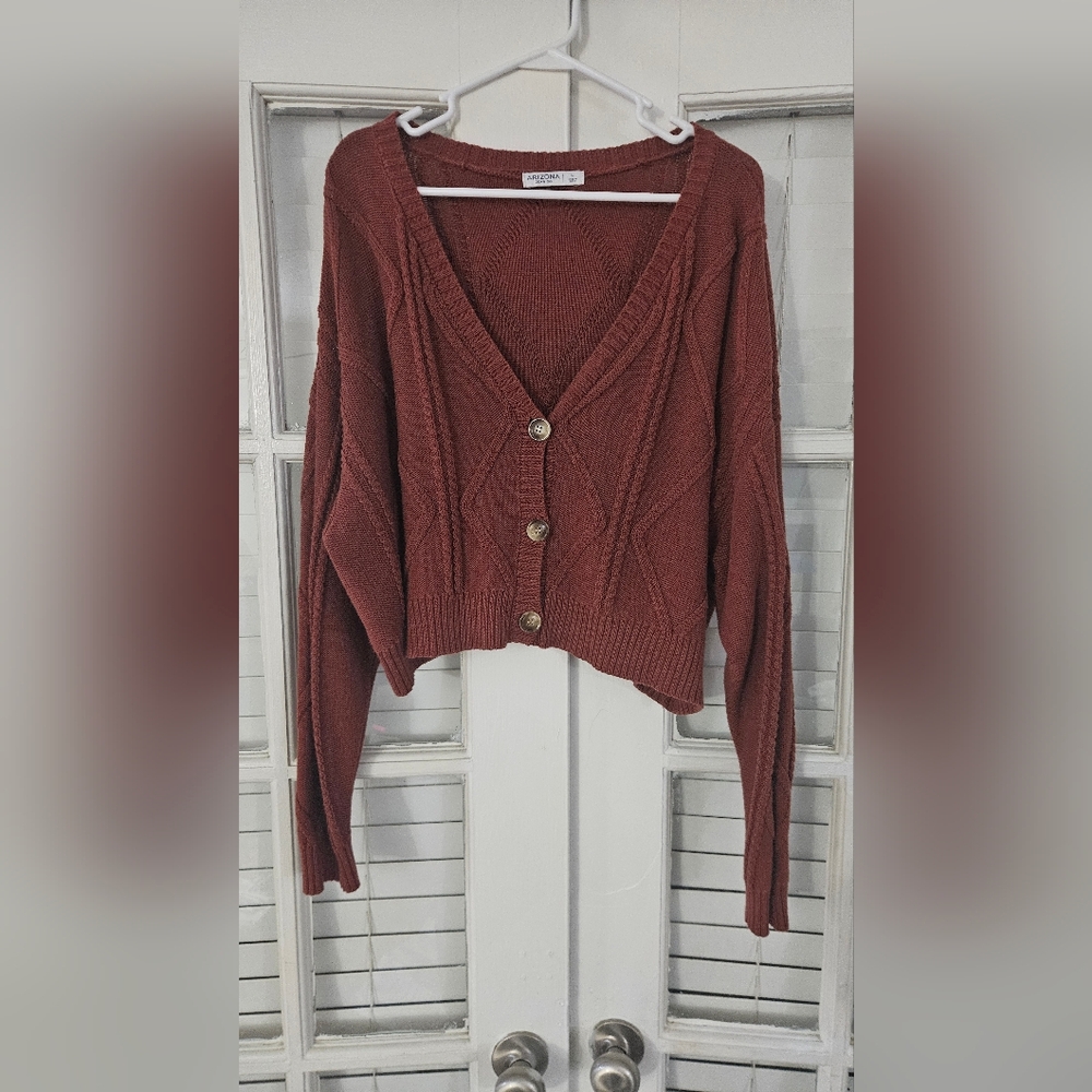Arizona Cropped Button Cardigan – Soft Orange Knit, Fall Layering Sweater